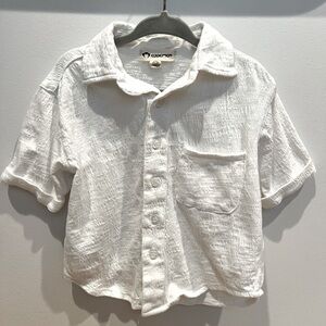 White soft linen look button up shirt